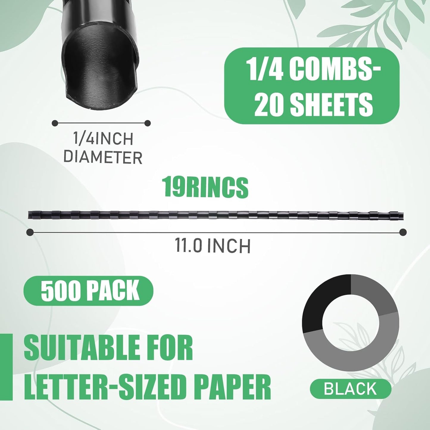 Maitys 300 Pcs Plastic Binding Combs Bulk 19 Ring Comb Spines Letter Size Spiral Binding for Notebook Calendar Picture(1/4 Inch,Black)