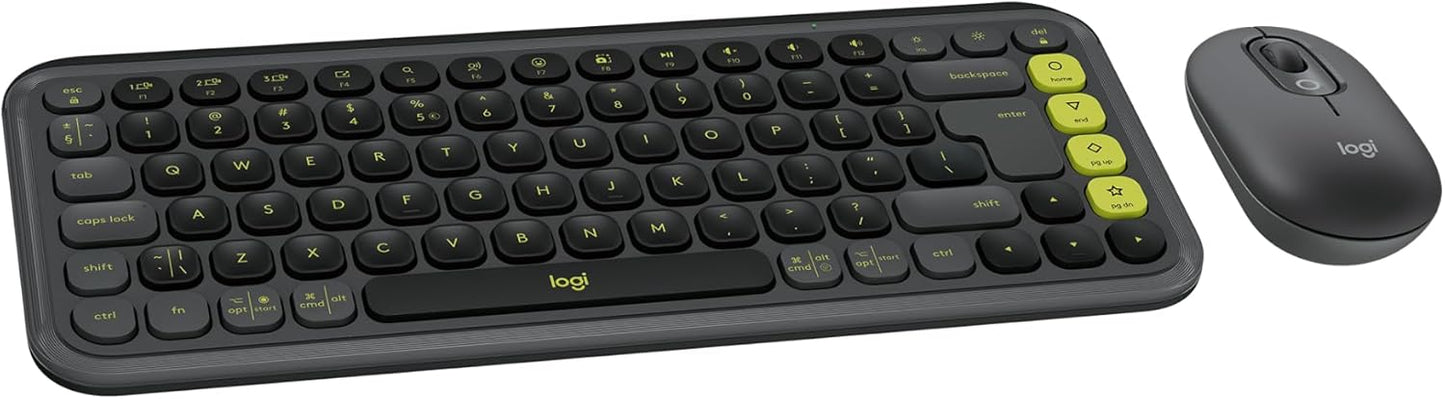 Logitech POP ICON Combo, Bluetooth Keyboard and Mouse Combo, Comfortable Typing, programmable Keys and Buttons, Quiet clicks, Easy-Switch up to 3 Devices - Graphite and Lime