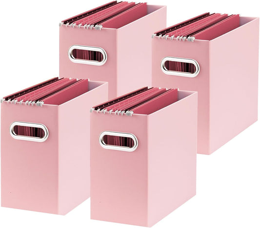 Oterri File Organizer - Small Cardboard Storage Box, Collapsible and Portable With Handle for Letter Size Files, Hanging Folder Box (Pink, Letter Size - 4 Packs)