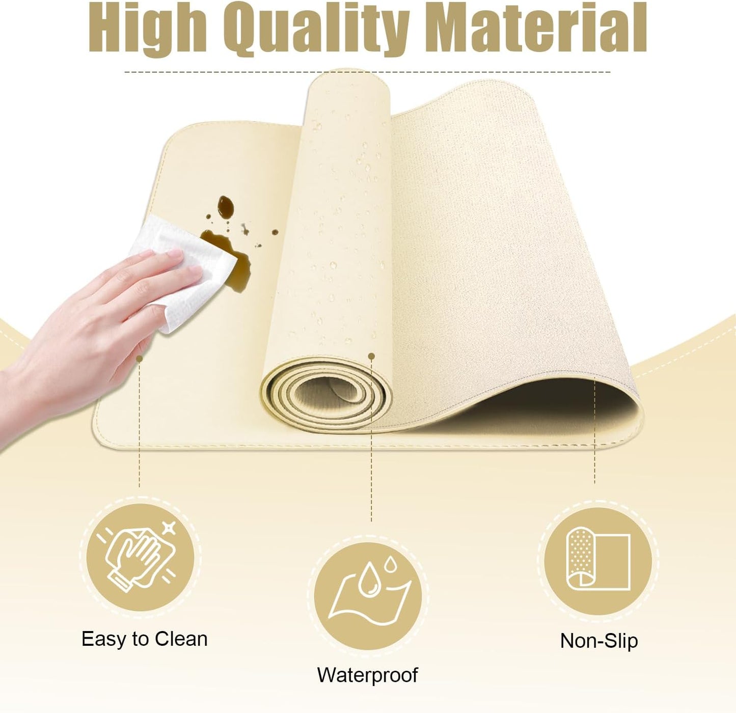 Leather Desk Pad Protector, 47.2'' x 23.6'', Suede Base Sewing Desk Blotter, Non-Slip Office Mat, Waterproof Writing Pad for Office and Home - Beige