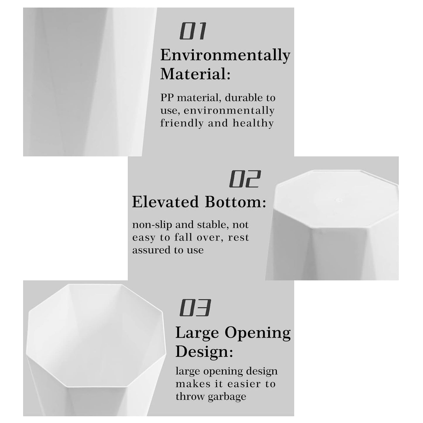 12L Trash Can Wastebasket Plastic Trash Bin Garbage Container Rubbish Can Paper Basket Office Organizer for Bedroom Home Office, 6 White