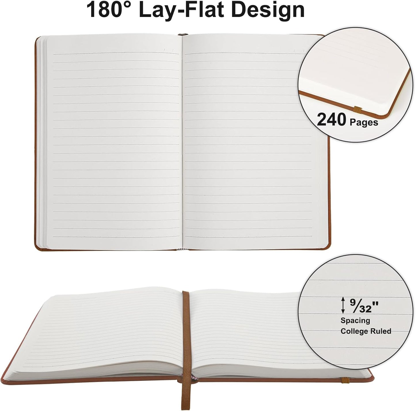 Comix Lined Journal Notebook for Women Men, Journaling Notebooks for Office School Home, Brown, 240 Pages, 5.5" x 8.3", College Ruled, A5, Hardcover