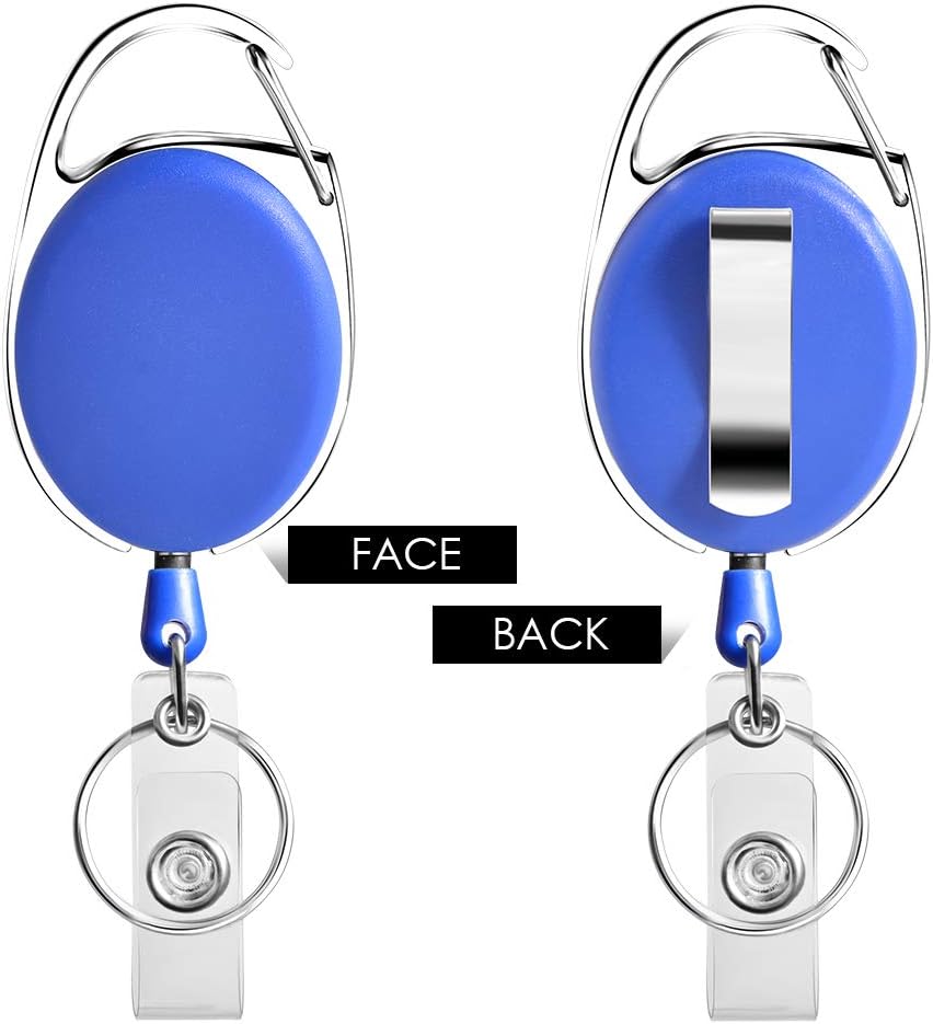 Retractable Badge Holder with Carabiner Reel Clip and Key Ring for ID Card Key Keychain Holders Blue 10 Pieces by Moever
