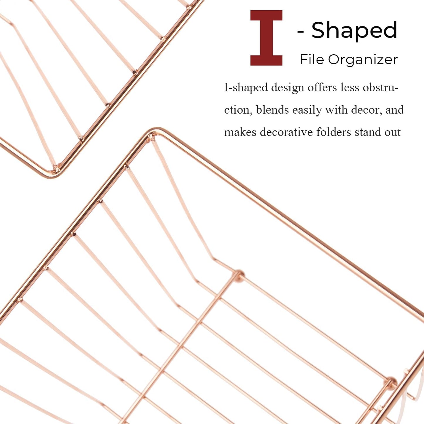 Y YOMA 1 Pack Rose Gold Desktop Hanging File Organizer | 12 Pack Rose Gold Hanging File Folders with Tabs & Insert | Letter Size Metal File Kit for Desk Home Office, I Shaped