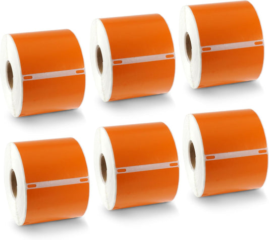 BETCKEY Colored Labels Compatible with Dymo 30857 (2-1/4" x 4") Visitor Name Tag Badge Labels, Compatible for Dymo LabelWriter Thermal 450, 4XL & Zebra Desktop Printers [6 Rolls, Orange]