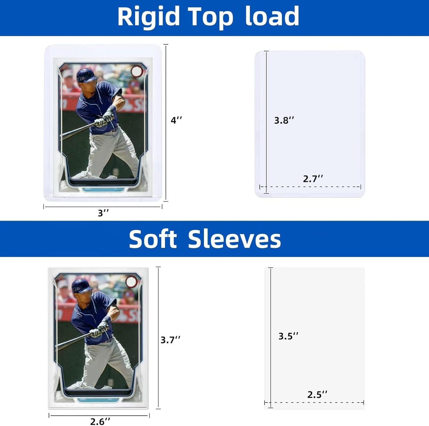 200 Card Sleeves Top Loaders for Cards, Arjiekwei 3"X4" Baseball Cards Protectors Hard Plastic, Premium Toploaders Holder for Trading Sports Football Game Card(100 Top Loaders + 100 Penny Sleeves)