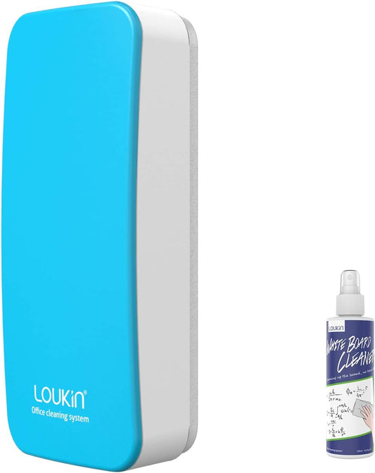 loukin Magnetic Dry Erase Eraser, Whiteboard Eraser, Glass Board Remover, 3.4 fl oz Whiteboard Cleaner Included, for Classroom, Home and Office Use (Blue)