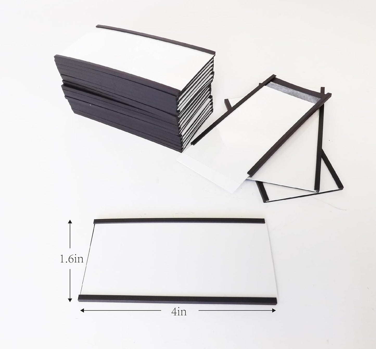 50 Pack C-Channel Magnetic Label Holders (1.6″ x 4″) with Paper Inserts & Clear Covers – Durable Magnetic Shelf & File Cabinet Labels for Metal Surfaces