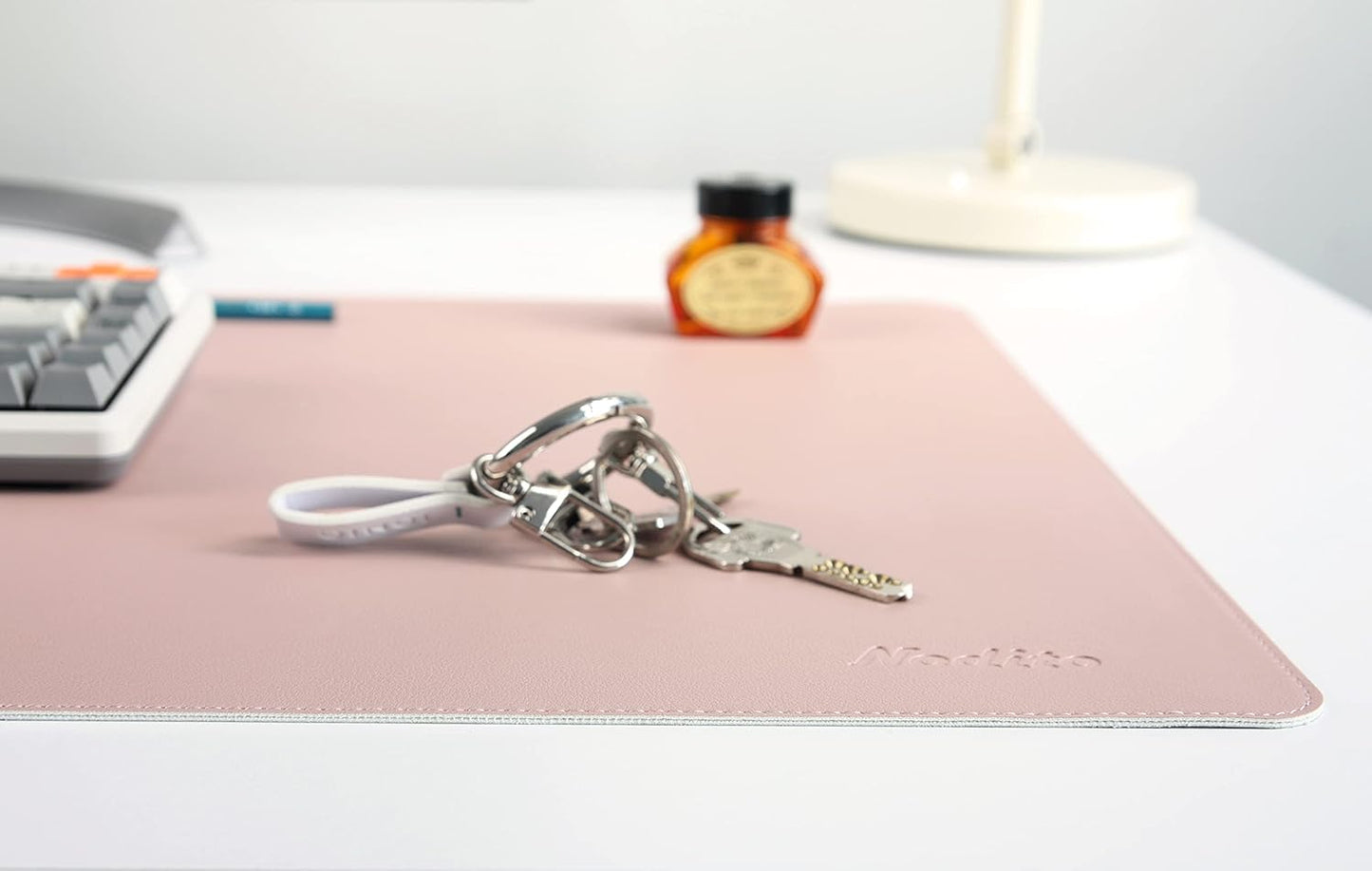 DeskPaw Dual-Sided Leather Desk Pad,Blotter for Laptop Computer,Mouse Pad,Writing,Drawing,Arts and Craft Mat (Pink/Silver, 17x35”)