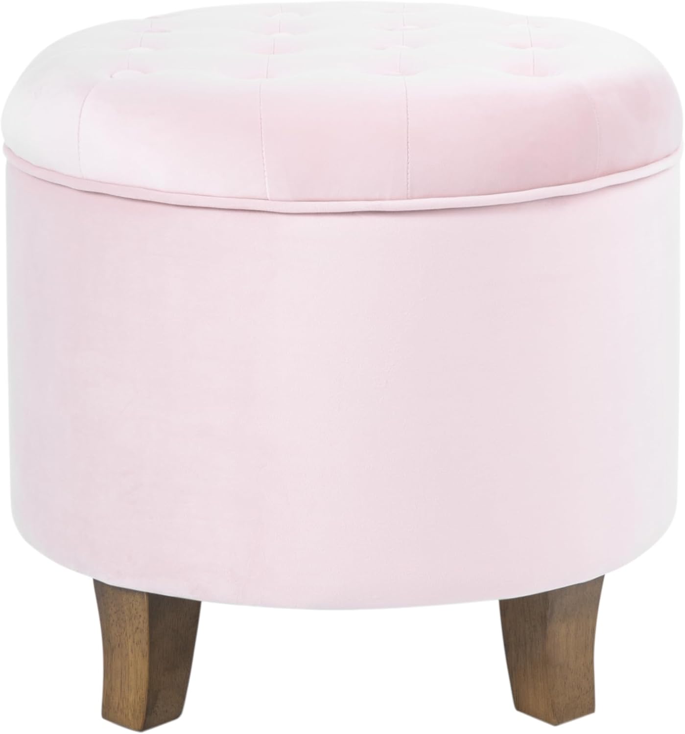 HomePop by Kinfine Fabric Upholstered Round Storage Ottoman - Velvet Button Tufted Ottoman with Removable Lid, Pink, Small