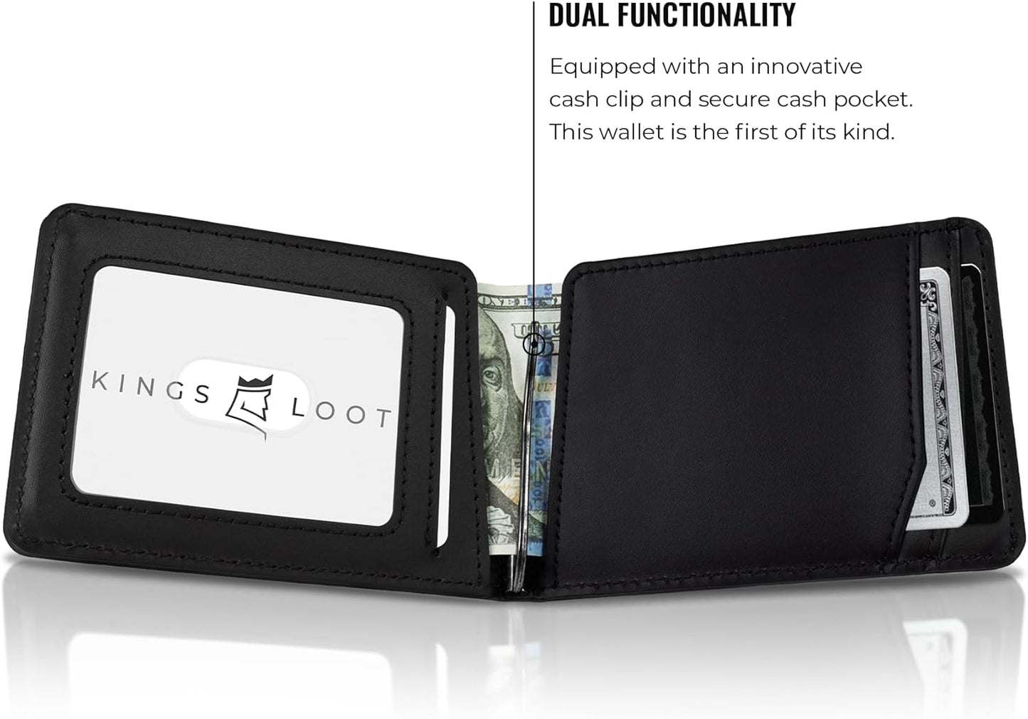 Kings Loot Wallet for Men | Minimalist Slim RFID Blocking Leather Design with Cash Pocket & Card Pull Strap | Holds 1-15 Cards | Stylish & Durable Wallets (Onyx Black)