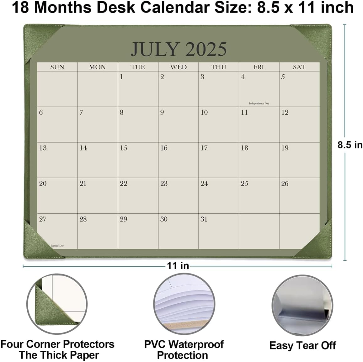 Desk Calendar 2025-2026 with Desktop Mat, 18 Month Small Desk Pad Calendar from September 2025 to December 2026, 8.5" x 11" Desk Pad Calendar 2025-2026 for Home, School Office, Cyan