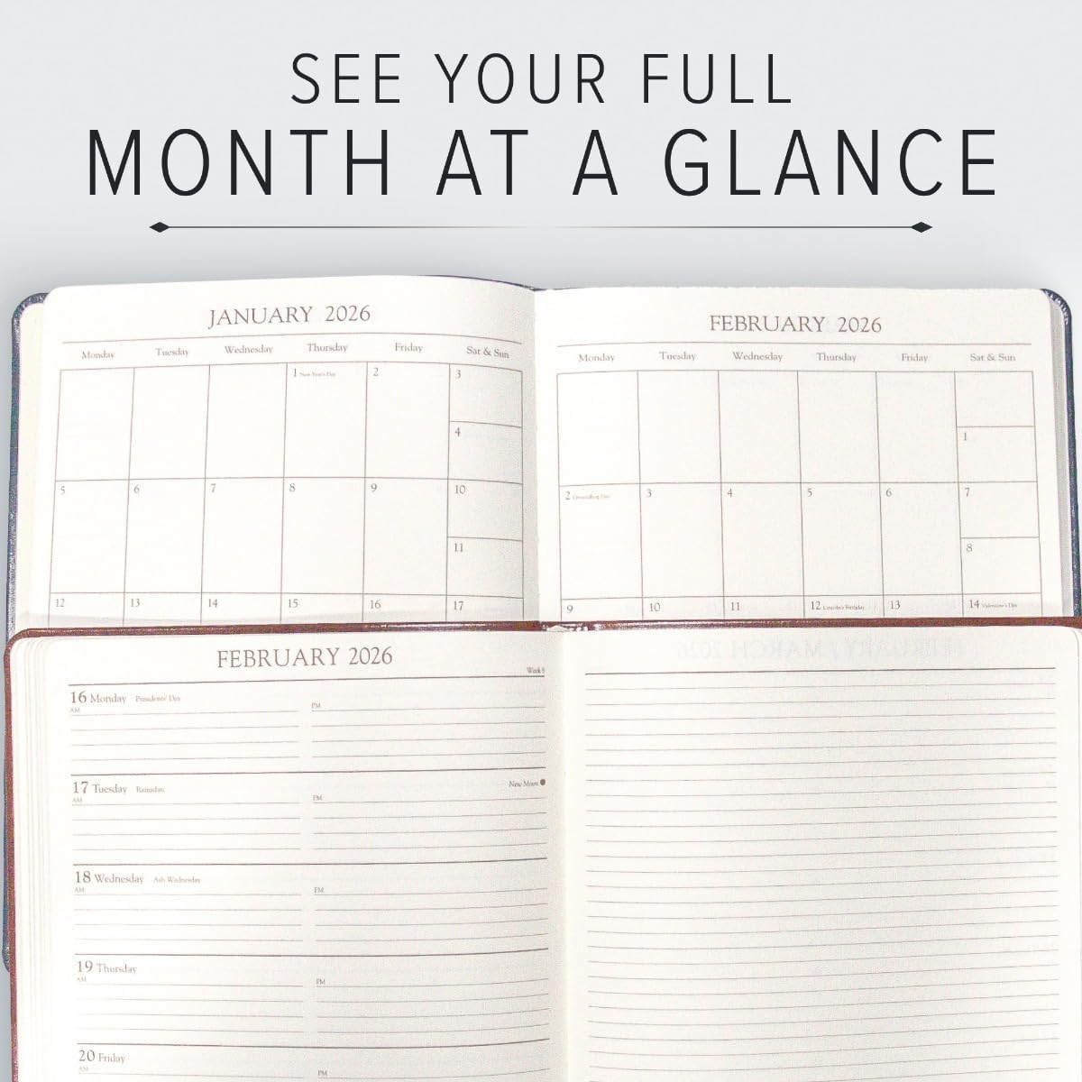 Gallery Leather Academic Planner 2025-2026, Teacher and Student Weekly Monthly Planner, Elegantly Bound Calendar with Gold-Gilded Page Edges, 18 Months - Acadia Green - 9x7"