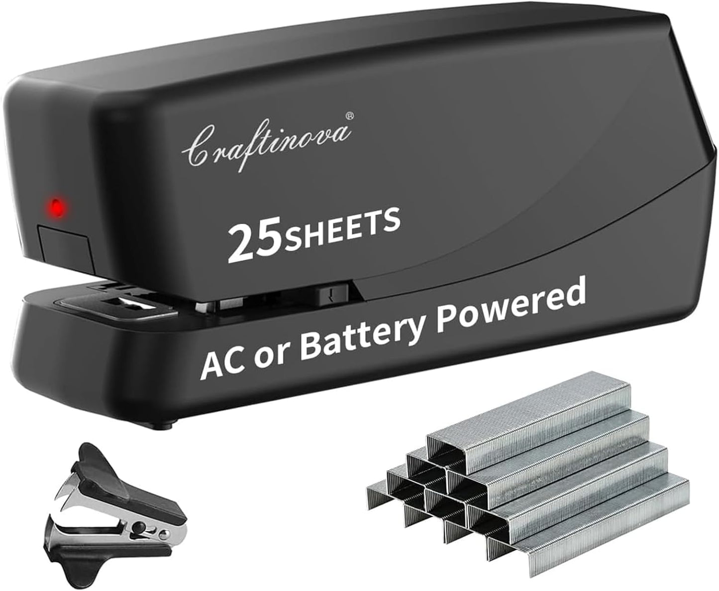 Electric Stapler,Automatic,Inclued 2000 Staples and 1 Staple Remover, Heavy Duty Can Store 210 Staples，AC or Battery Powered Stapler Heavy Duty, 25 Sheet Capacity.