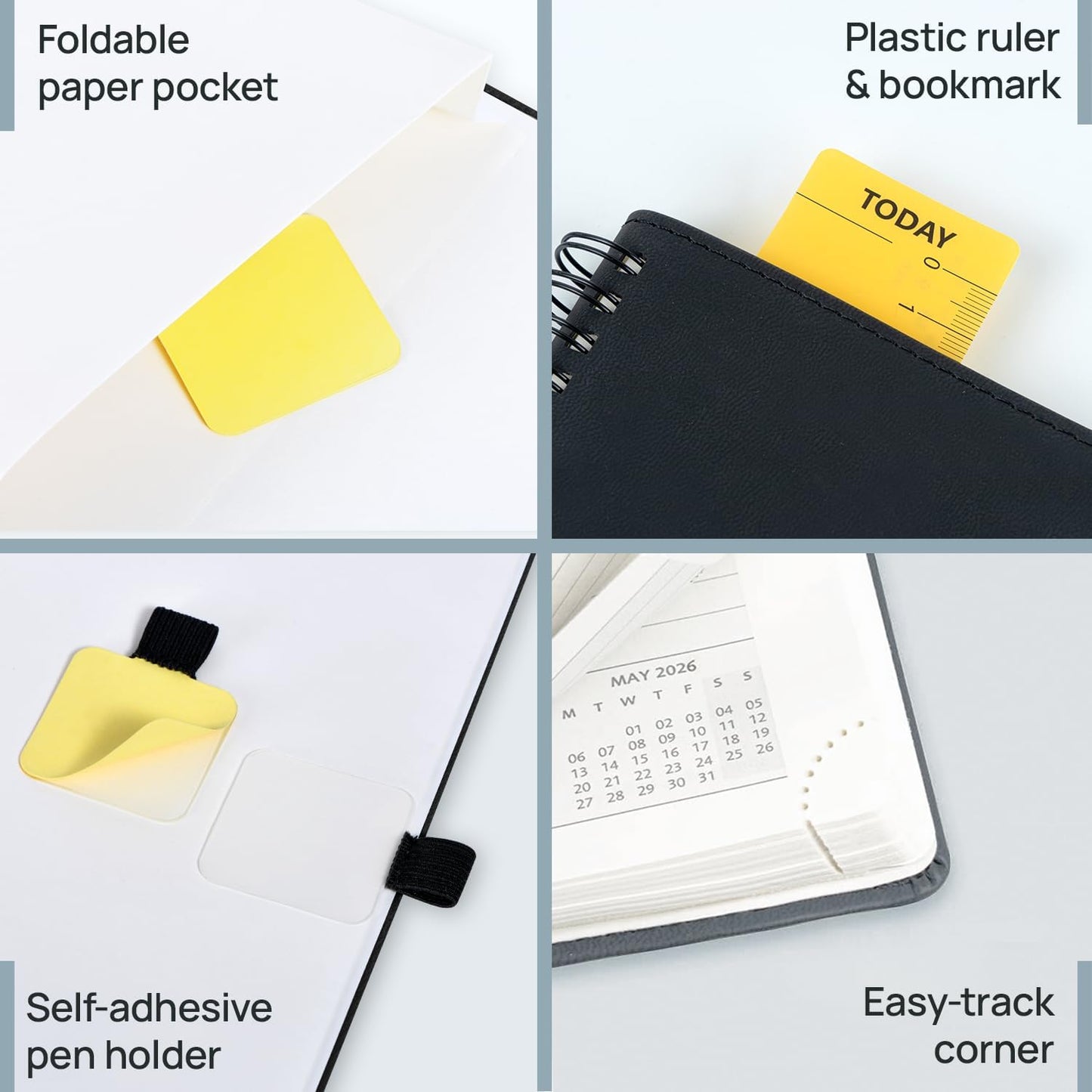 POPRUN Pocket 2026 Planner (Small Size- 4'' x 6.25'') Weekly and Monthly for Purse - Calendar 2026 (Jan. 2026 - Dec.2026) with Soft Cover, Plastic Ruler - Pacific Green