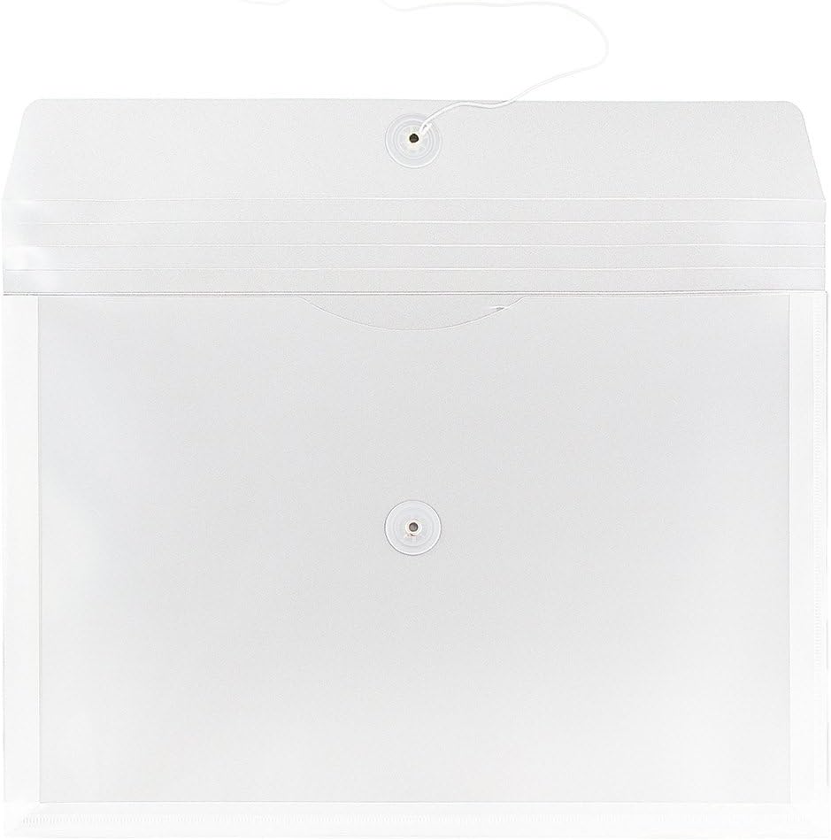 JAM PAPER Plastic Envelopes with Button & String Tie Closure - Legal Booklet - 9 3/4 x 14 1/2 - Clear - 12/Pack