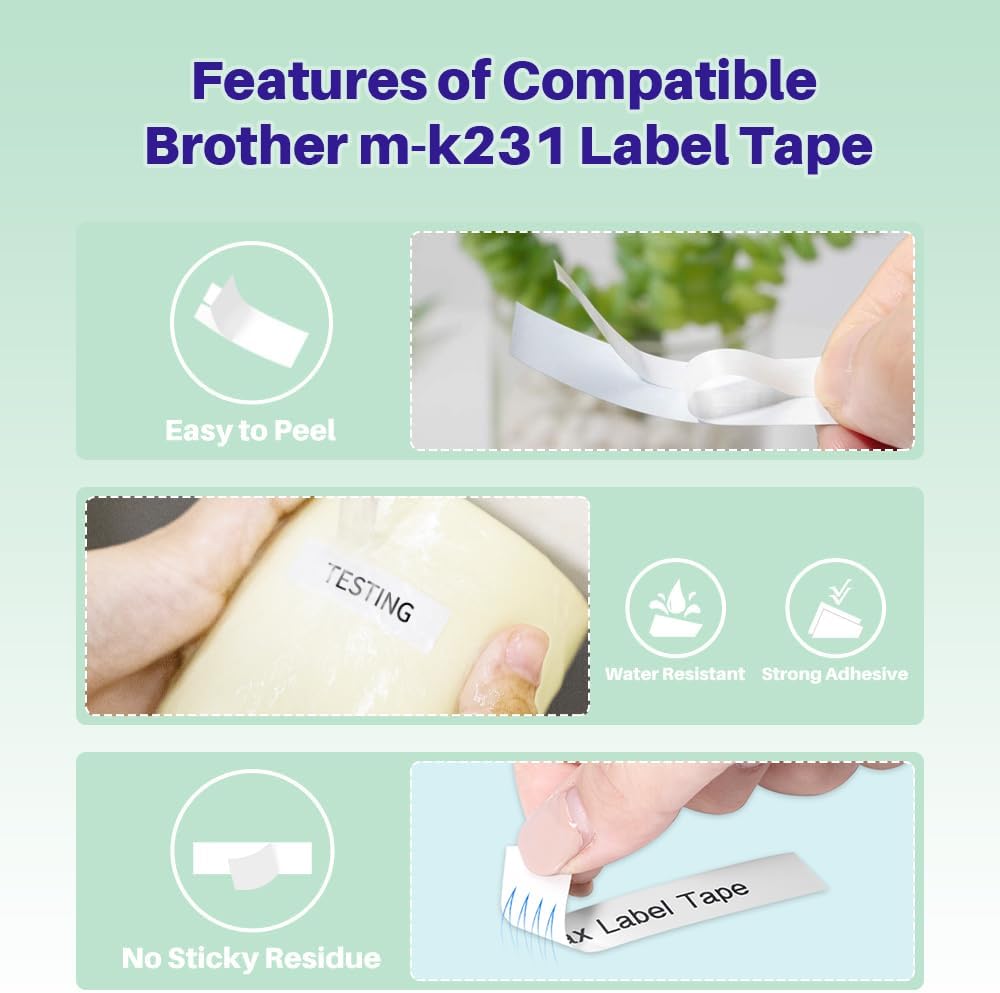 6X Replacement for M-k231s Brother Label Tape 12mm 0.47 M-K231s M Tape 12mm 0.47'' M231 MK231 M-231 White Work with Brother P Touch PT-65 PT-M95 PT-90 PT-70 PT-80 PT-70BM PT-45 Label Maker Refills