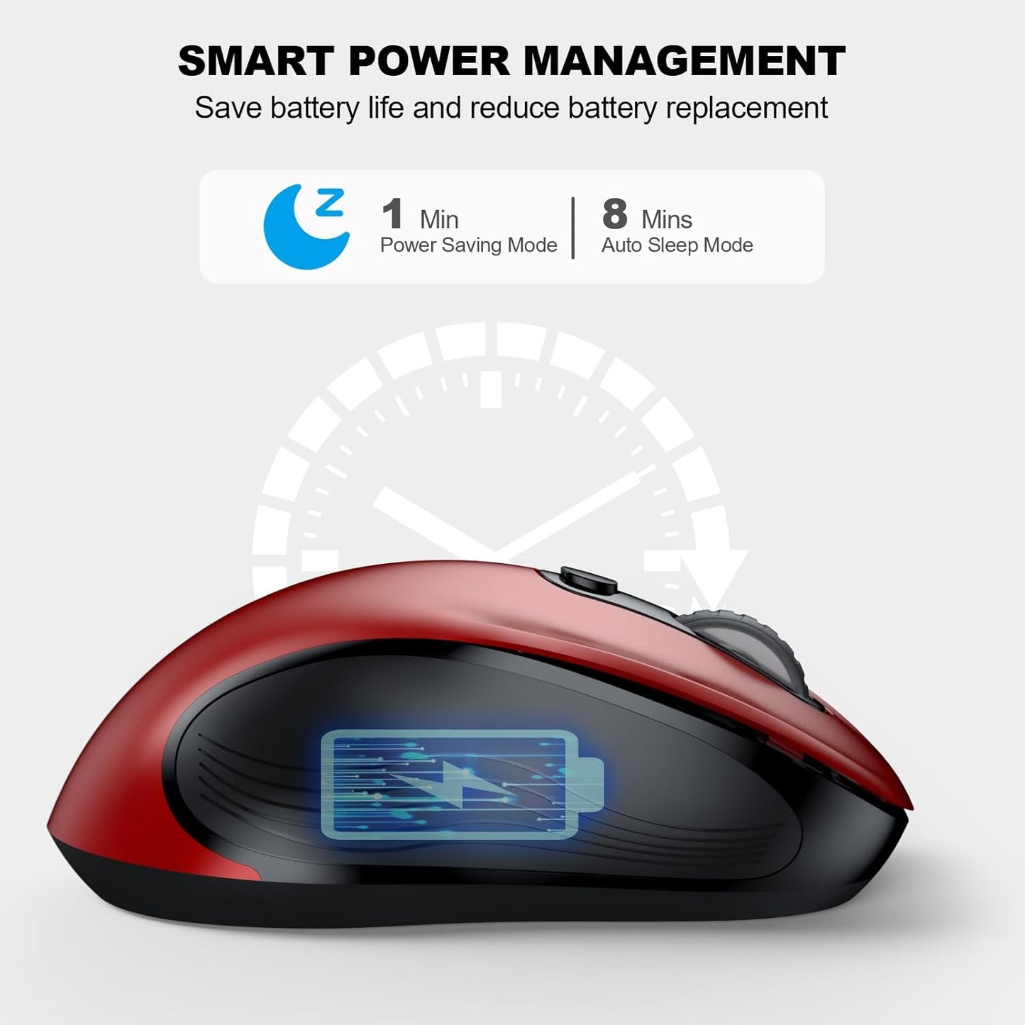 WisFox 2.4G Wireless Mouse for Laptop, Ergonomic Computer Mouse with USB Receiver and Type-C Adapter, 6 Button Cordless Mouse Wireless Mice for Windows Mac PC Notebook (Red)