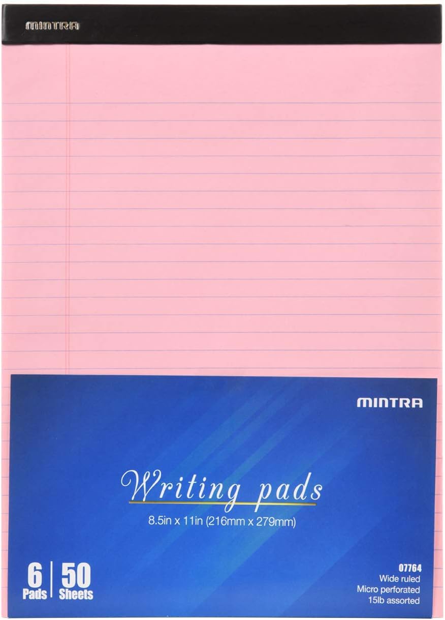 Mintra Office Legal Pads, ((Basic 6pk - (Pastel Version #2), 8.5in x 11in, Wide Ruled))