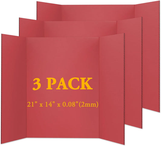 3PCS Small Trifold Poster Board, 21 x 14 Inches Red Corrugated Cardboards Tri Fold Poster Boards for School Projects, Science Fair, Business Presentations, Exhibitions, Event Display