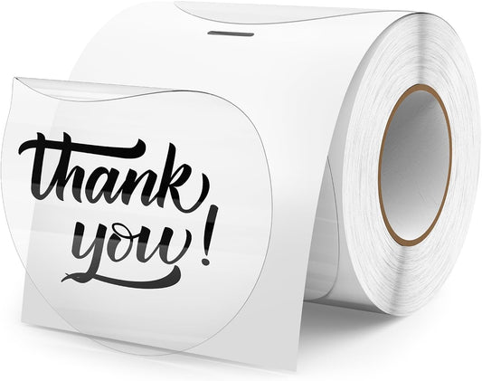 Clear Thermal Labels Round Vinyl 3 Inch Transparent Direct Printer Label Circle Self Adhesive Waterproof Decals Roll for Home Office Business QR Code Seal DIY Logo 200 PCS