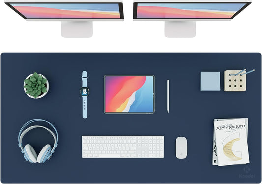 K KNODEL Large Office Leather Desk Mat, Mouse and Keyboard Pad, Computer and Laptop Mat, Desktop Protector and Cover, Writing Pad and Blotter (47.2"x23.6", Dark Blue)