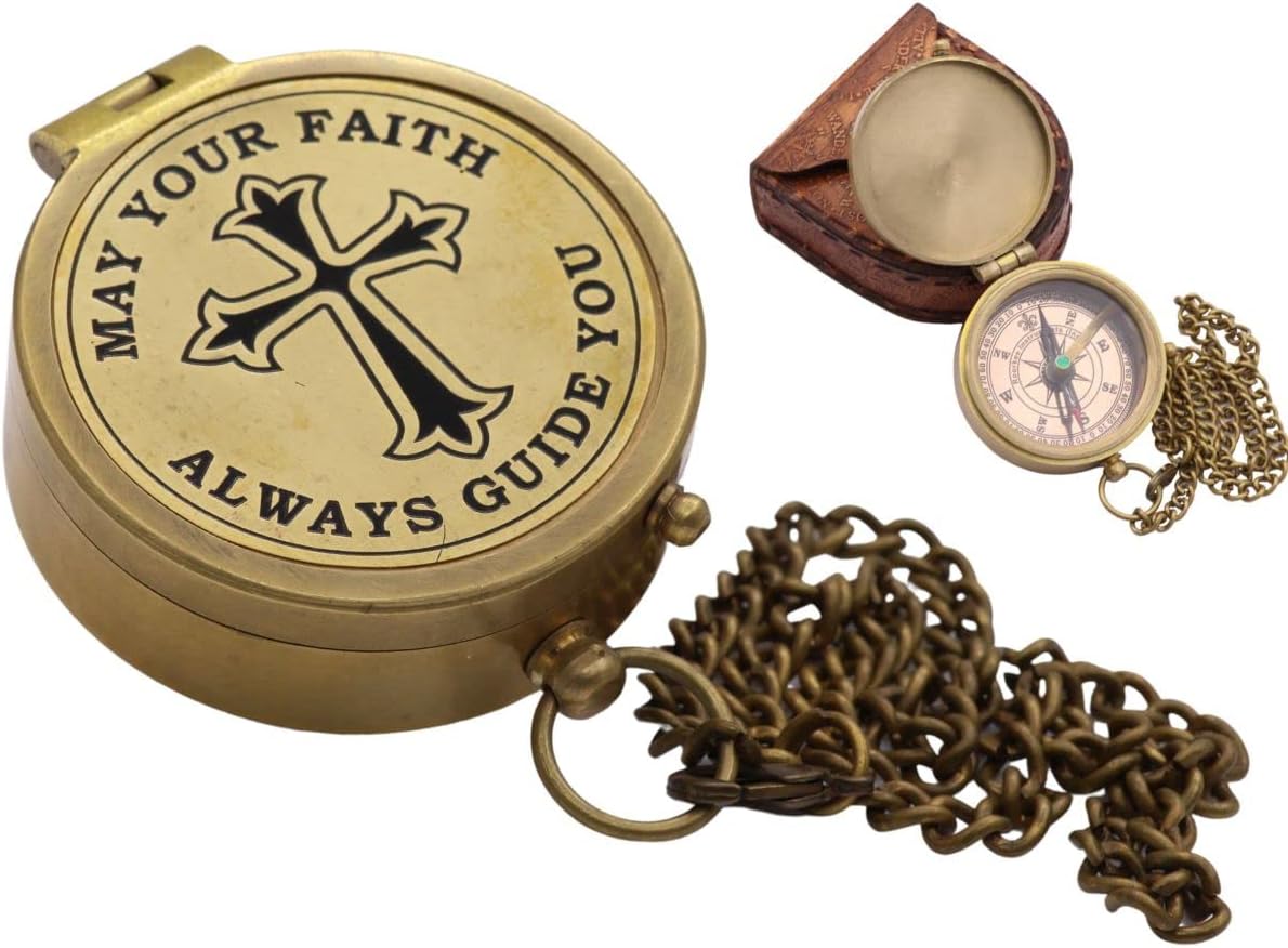 God's Way Solid Brass Engraved Compass - Psalm 32:8, Directional, Baptism & First Communion Gifts for Boys & Girls, Christian Gifts for Men & Boys