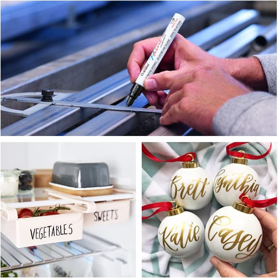 Overseas Permanent Paint Markers Pens - 3 Pack Gold Oil Based Paint Pens, Medium Tip, Quick Drying and Waterproof Marker Pen for Metal, Rock, Wood, Fabric, Plastic, Canvas, Mugs, Stone, Glass