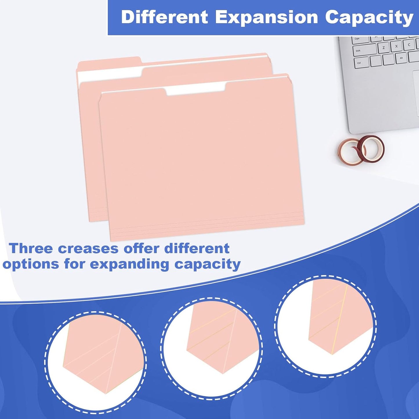 File Folder, HERKKA 120 Pack 1/3 Cut Tab File Folders, File Folders Great for Organizing and Filing, Letter Size, Pink