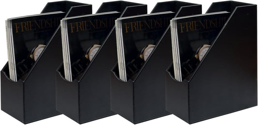 UnionBasic Magazine File Holder - Office Leatherette Desktop Document File Folder Journals Organizer Racks, Black, Set of 4