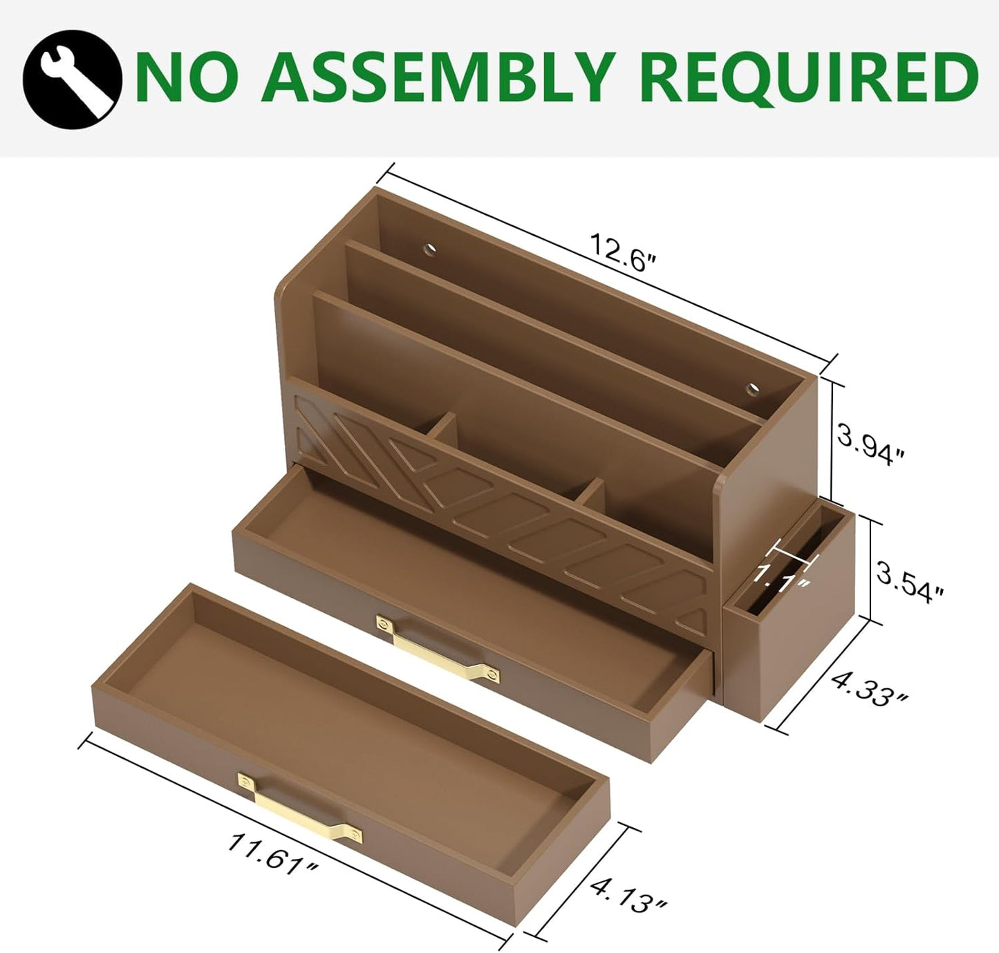 Bamboo Desk Organizer Mail Holder Countertop Wood Desk Drawer Tabletop Storage Box Pen Holder Letter Sorter Makeup Organizer for School Home Office Supplies with Pen Holder Brown