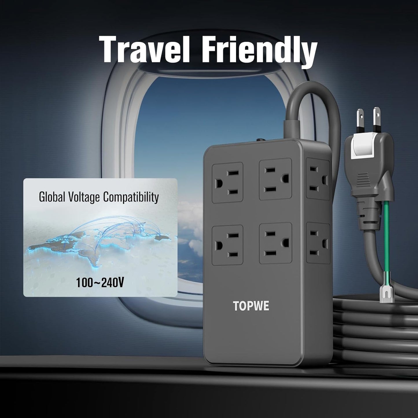 Power Strip Surge Protector with Multiple Outlets, Charging Station(100W Max), Flat Plug Extension Cord 10 Ft Long Cord, 8 Outlets & 4 USB Ports (2 USB C), Desk Charging Station for Home Office