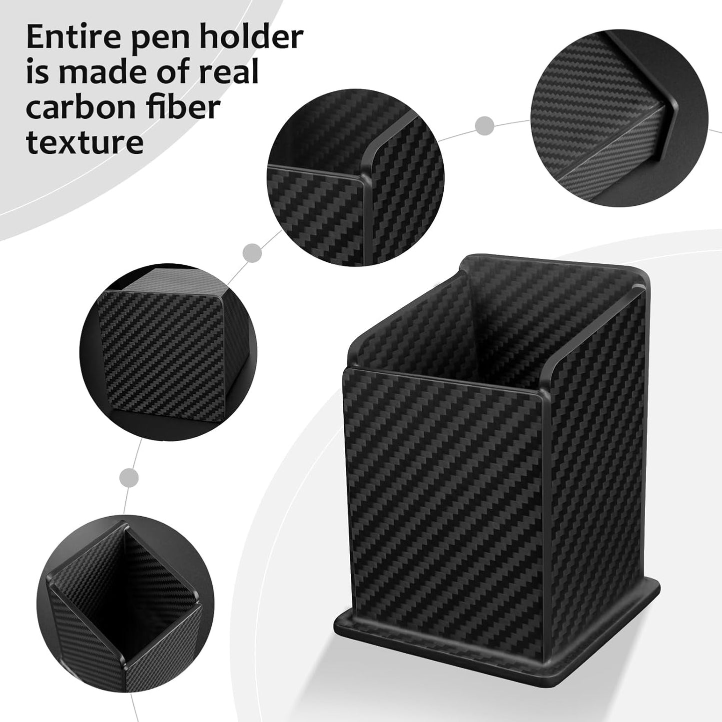 Carbon Fiber Black Pen Holder Cup for Desk, Black Pencil Cup Holder for Desk Office Pen Organizer,Modern Minimalist Pen Holder,Matte Black