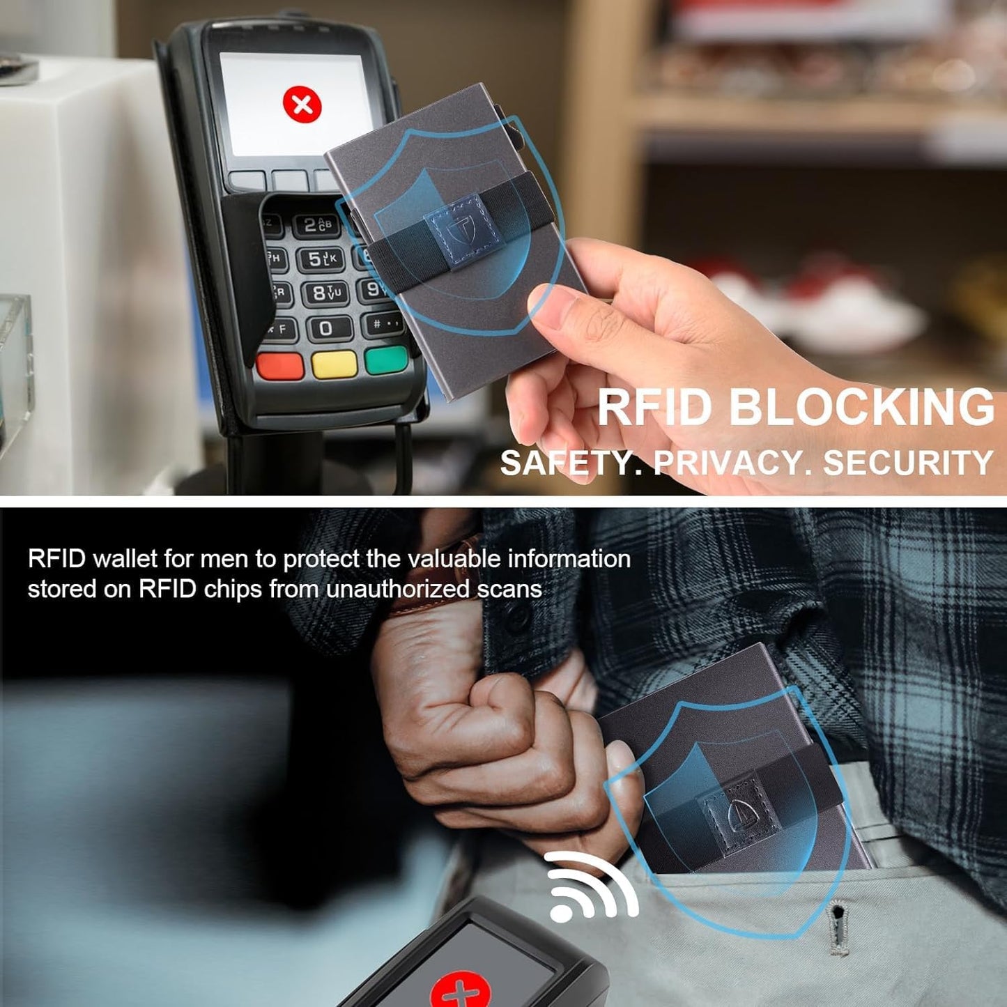 Slim Pop Up Wallets,Men's Front Pocket Card Holder with RFID Blocking Expandable Backplate & Cash Band Aluminum Minimalist Wallet Gift for Boyfriend/Dad/Friends Holds 12+ Cards,Grey