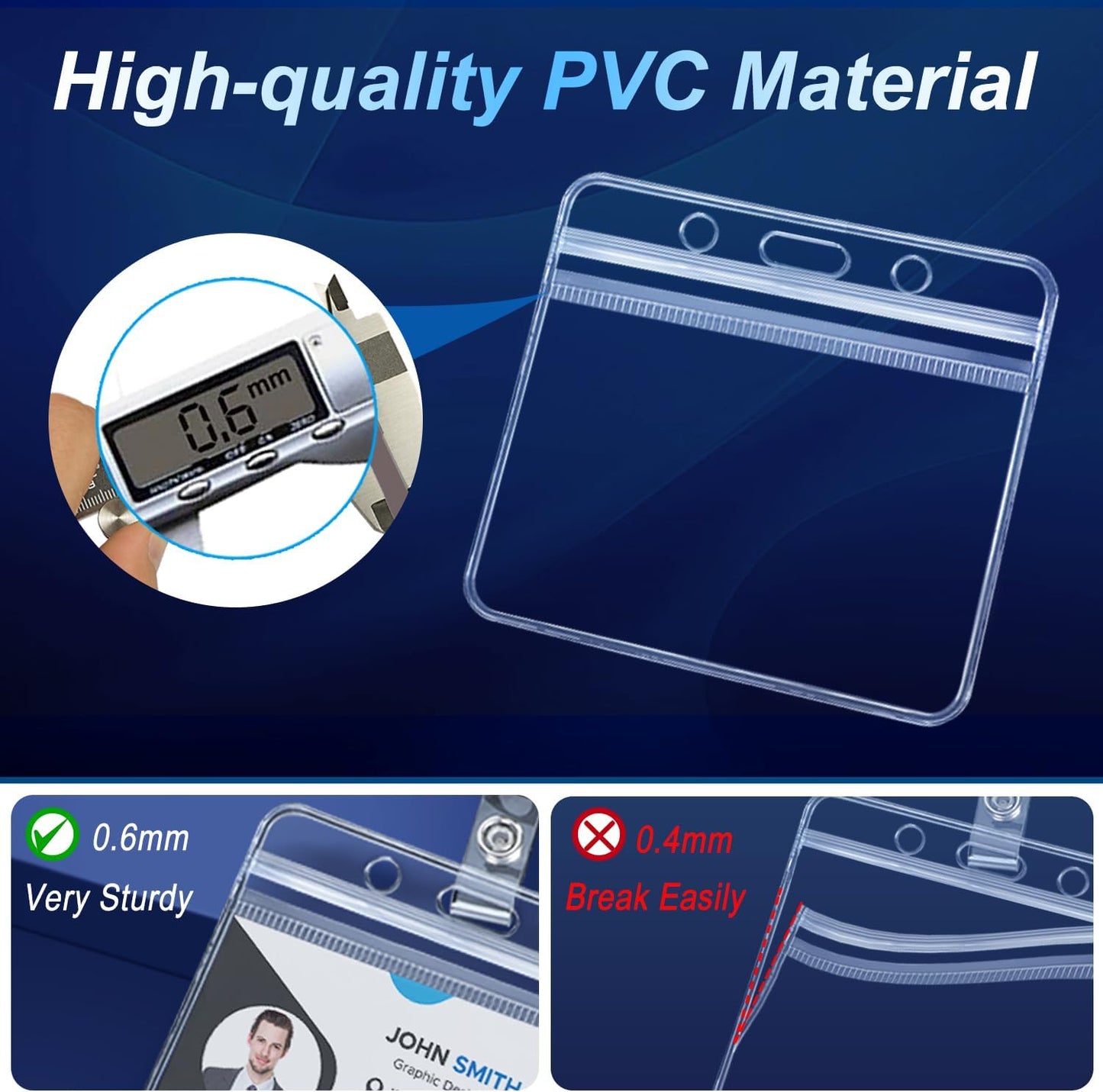 5 Pcs Badge Holders with Clip Thick Clear Name Tag Badge Holders Plastic Horizontal ID Card Holder with Waterproof Resealable Zip