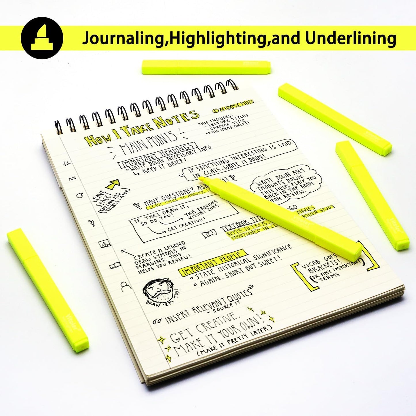 Vitoler Fluorescent Yellow Highlighters,20 Pack Bright Color Chisel tip Highlighters for Adults Kids in the Home School Office