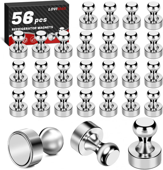LOVIMAG Strong Magnets for Whiteboard, 56 Pcs Fridge Magnets Refrigerator Magnet, Small Neodymium Magnet for Fridge, Push Pins Ideal for Kitchen, Office, Map Decorative