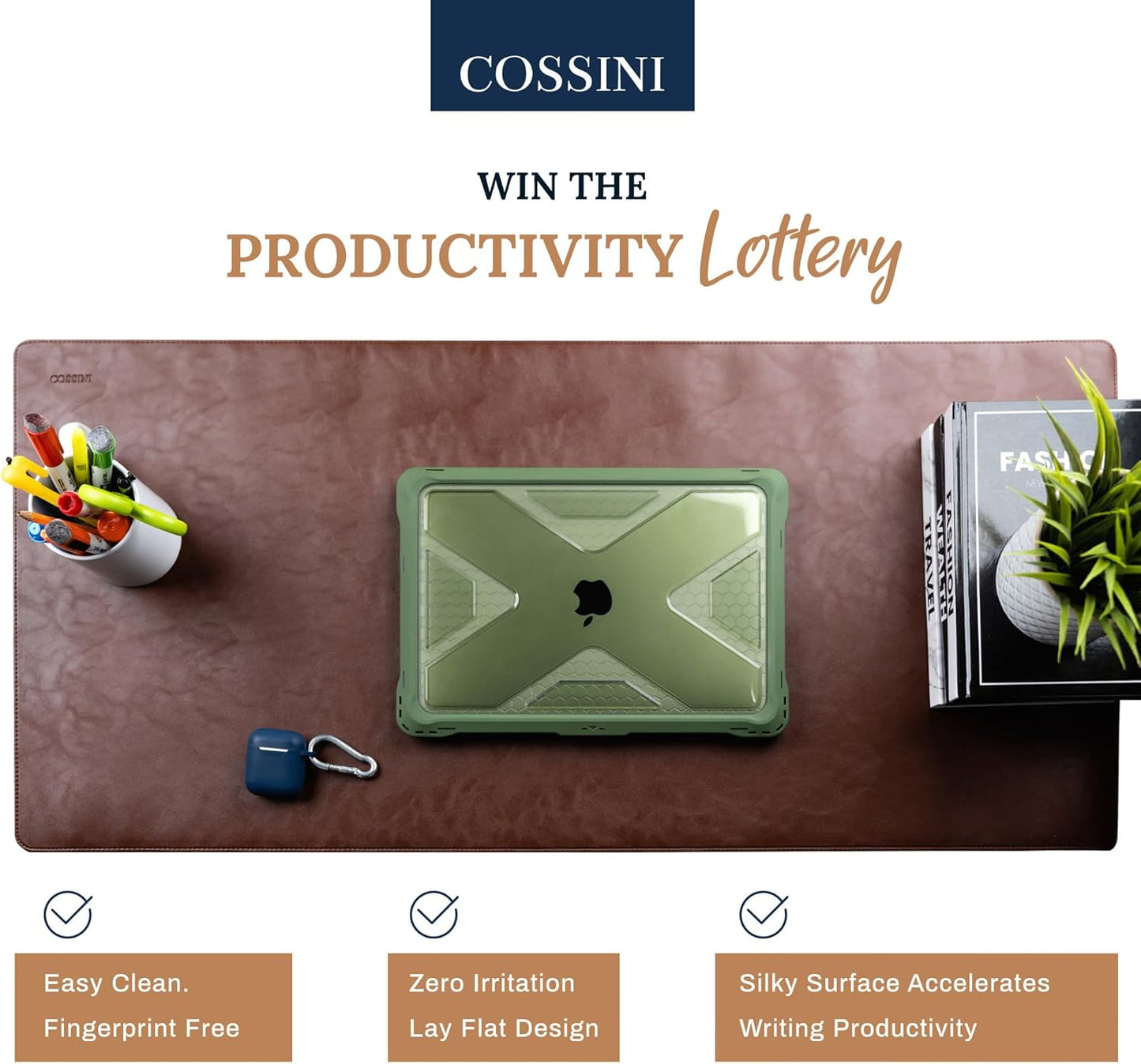 Cossini XL Desk Pad - Large Vegan Leather Desk Mat (17 x 36) - Buttery Smooth Writing, Damage Blocking, Non-Slip, Waterproof - Home Office Computer Desk Protector Blotter Laptop Keyboard Mouse Pad