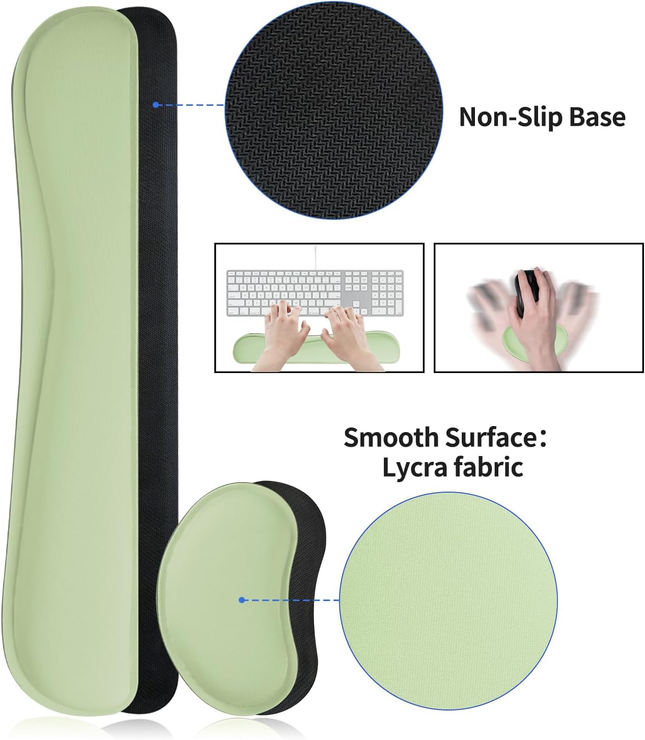 Bloss Leather Desk Mat and Keyboard Wrist Rest, Large Mouse Pad + Keyboard Pad+Mouse Wrist Support, Non-Slip Desk Mat Protector for Office, Home(31.5×15.7 Inches, Green)