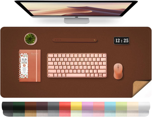 Leather Desk Pad Protector, 39.4'' X 17'' Large Mouse Pad, Office Desk Mat, Non-Slip PU Leather & Suede Base Desk Blotter, Laptop Desk Pad, Desktop Mat for Office Home, Seal Brown