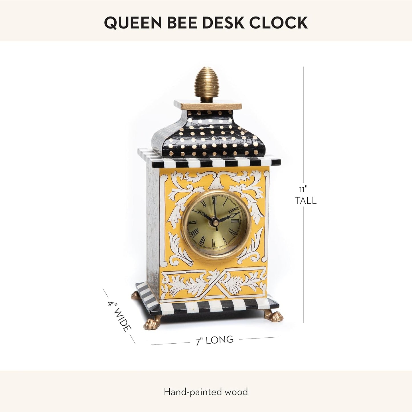 MACKENZIE-CHILDS Desk Clock, Decorative Wood Clock for Kitchen and Living Room, Queen Bee