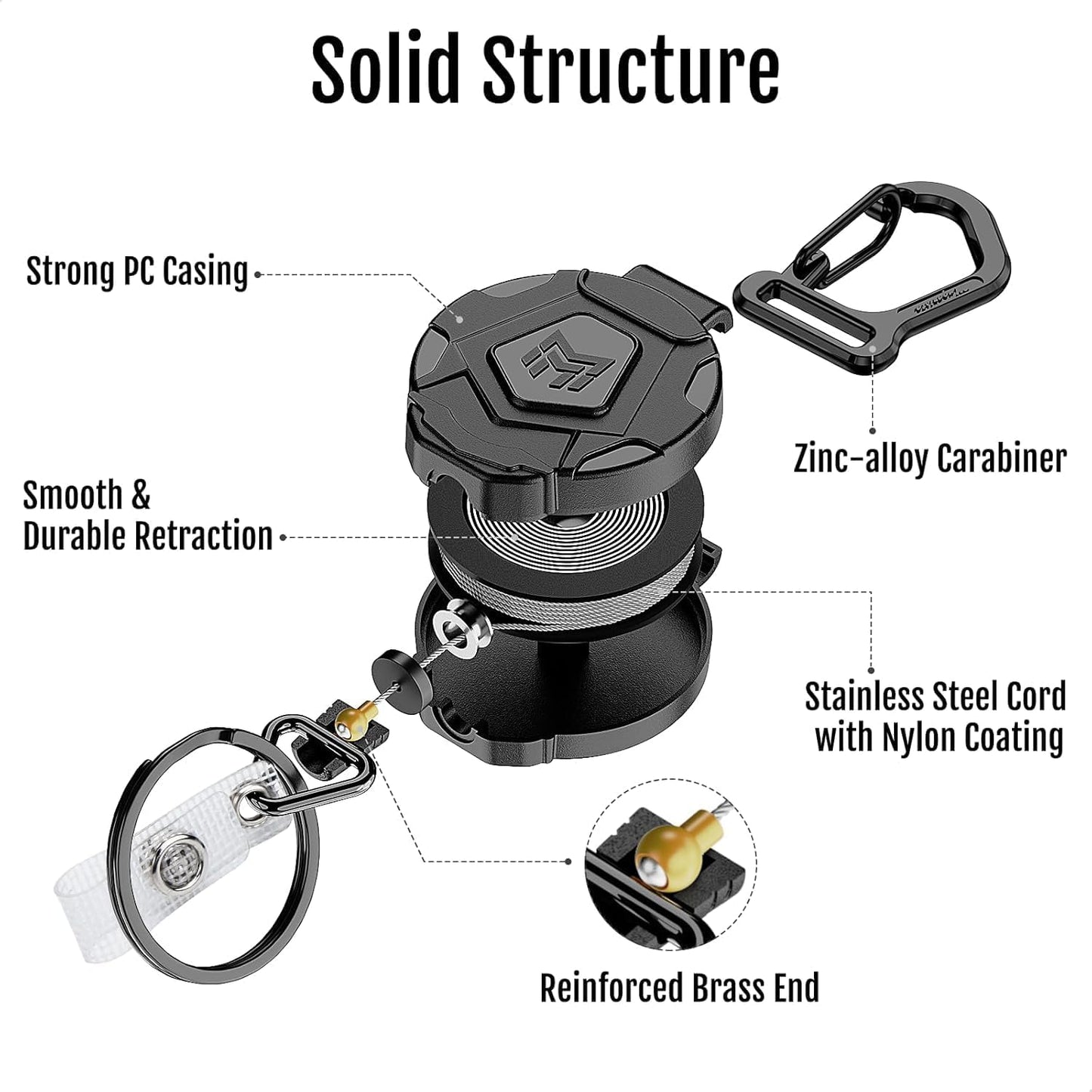 MNGARISTA Retractable Keychain, Heavy Duty Carabiner Badge Holder, Tactical ID Badge Reel with 31.5” Steel Retractable Cord, 8.0 oz