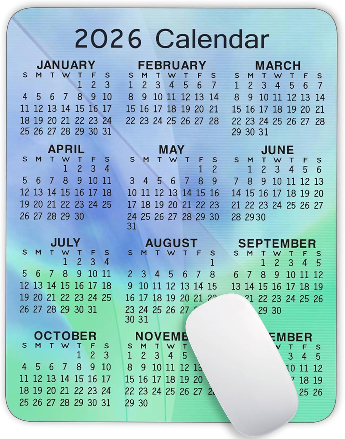 Calendar Mouse Pad, 2026 Geometric Calendar Vertical Edition Gaming Mouse Mat with Custom Design, Non-Slip Rubber Base MousePads for Office Home Laptop Travel, 9.5"x7.9"x0.12" Inch