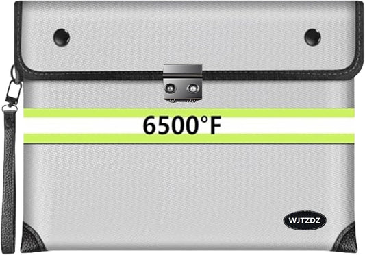 2025 Upgraded Fireproof Document Bag with Lock, 6500°F Fireproof/Waterproof Money Bag with Zipper/Reflective Strip,Storage Pouch for A4 Letter Size Document,Cash,Cell Phone,Passport
