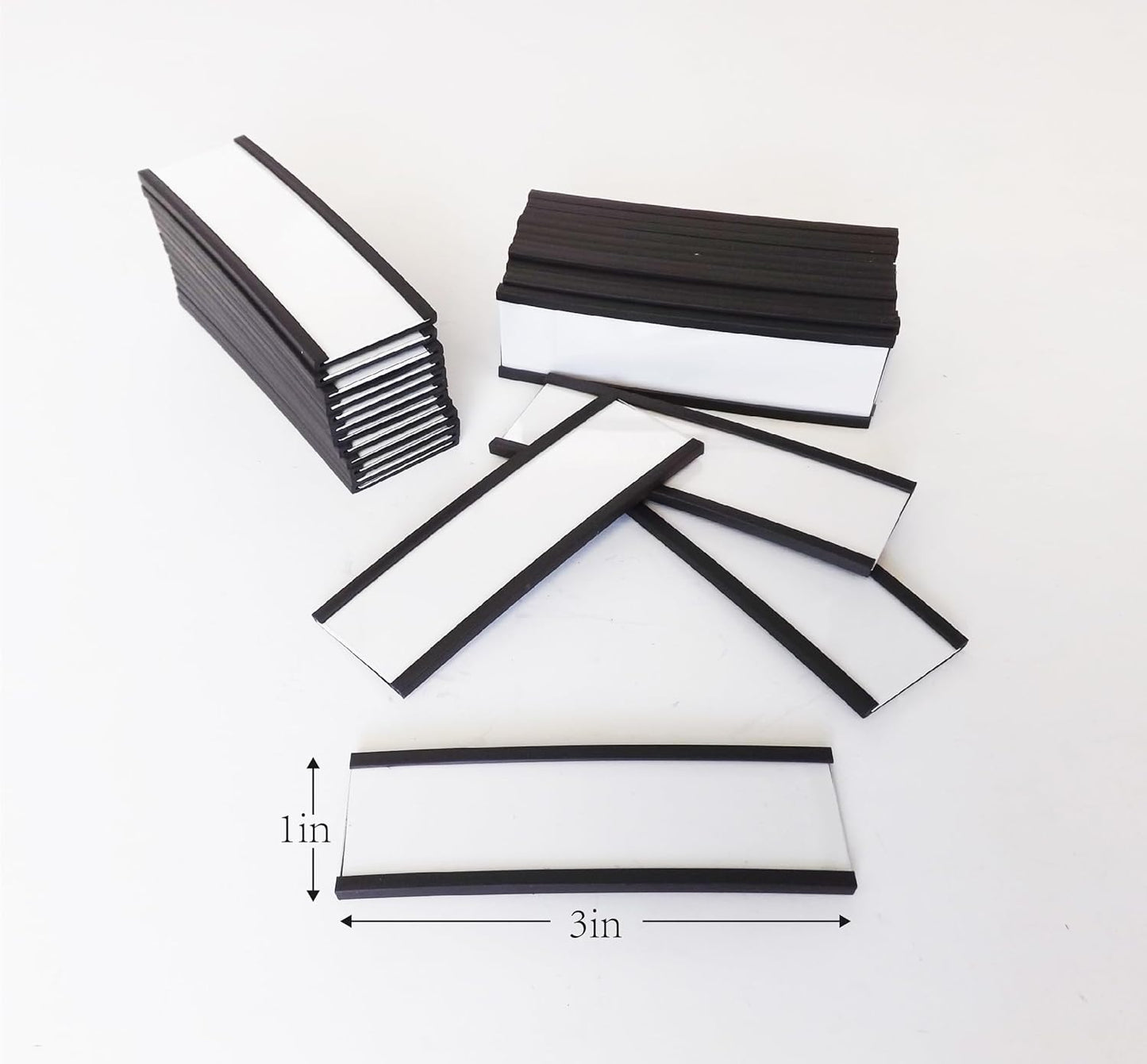 50 Pack C-Channel Magnetic Label Holders (1″ x 3″) with Paper Inserts & Clear Covers – Durable Magnetic Shelf & File Cabinet Labels for Metal Surfaces