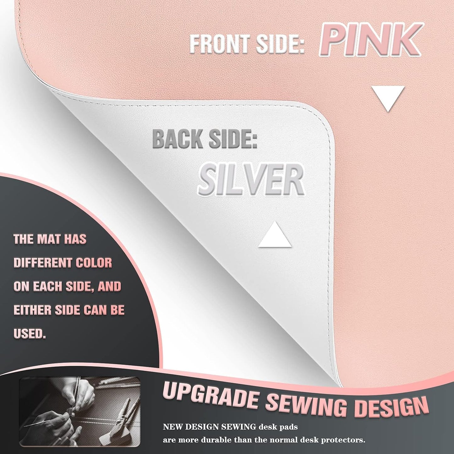 K KNODEL Desk Mat, Blotter, Dual-Sided Office Desk Pad, Waterproof Desk Mat for Desktop, Desk Blotters, PVC Leather Pad Protector (Pink, 23.6" x 13.8")