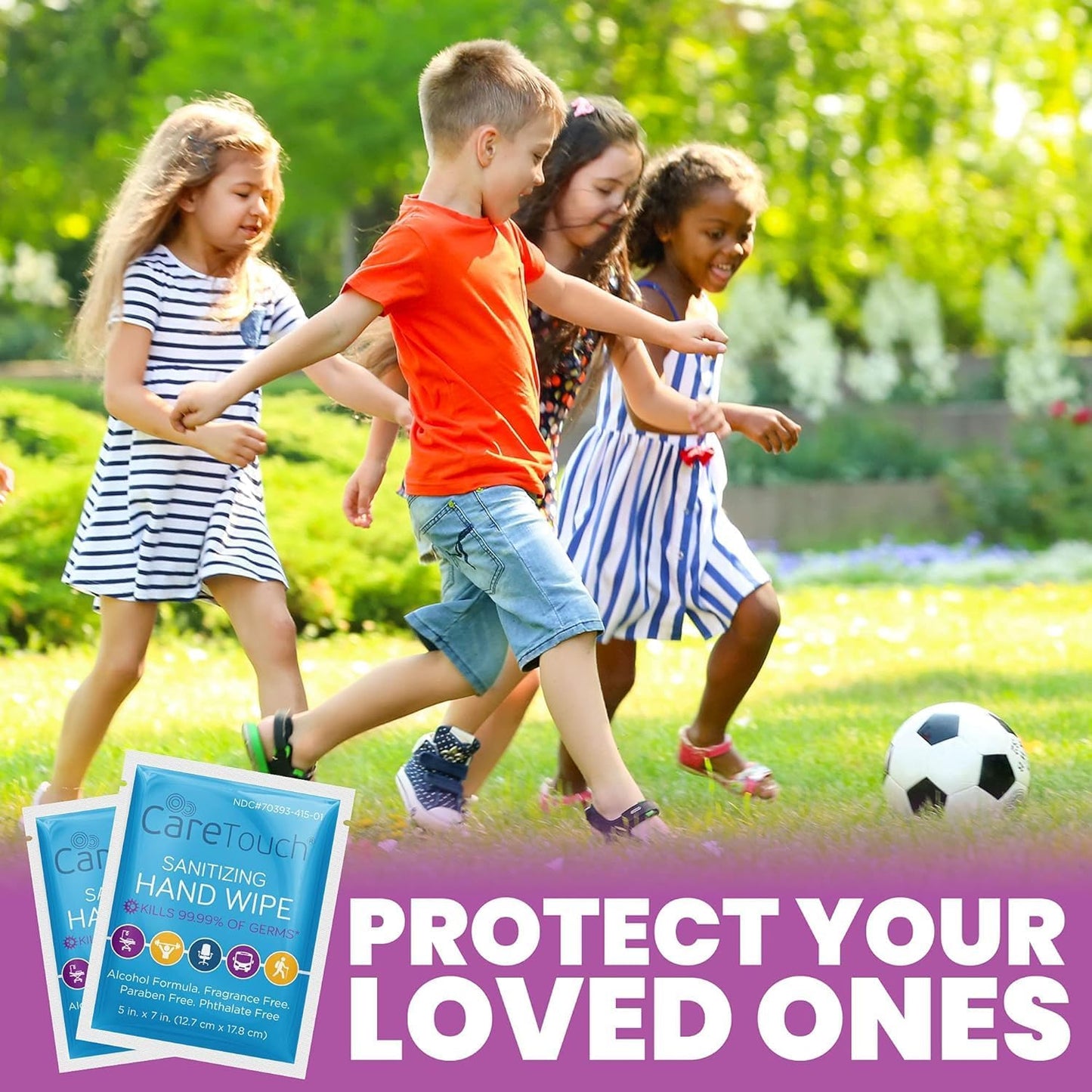 Care Touch Hand Sanitizer Wipes - 110 Hand Wipes Individually Wrapped - Travel Size - Sanitizing Wet Wipes for Home, Office & Outdoor Use