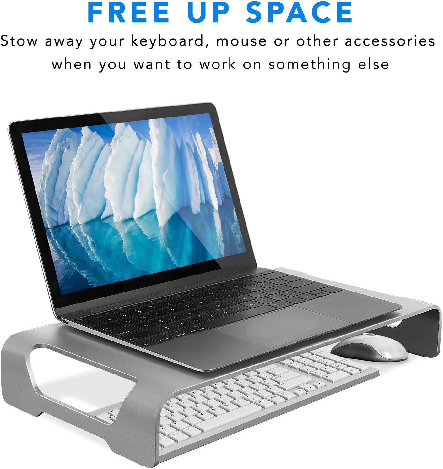 Mount-It! Aluminum Monitor Stand for iMac - Wide Unibody Monitor Riser - Metal Monitor Stand Desktop Organizer with Keyboard Storage - Universal Desktop Monitor Riser for PC, iMac, MacBook, Laptop