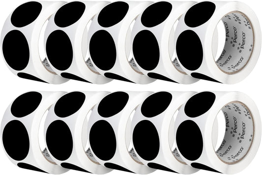 Perco Black 2-Inch Perforated Circle Dot Sticker Labels — 10 Rolls, 5,000 Round Stickers — with Permanent Adhesive for Organizing, Color Coding, Bin Labeling, Packaging Alerts—Made in USA