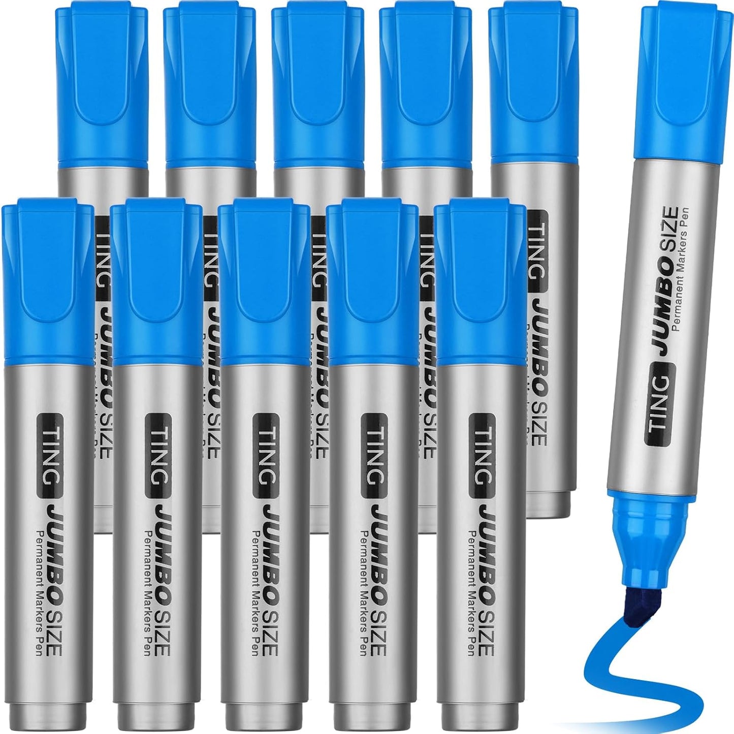 Fuutreo 10 Pack Jumbo Permanent Markers Bulk Large Chisel Tip Permanent Markers Quick Drying Waterproof Big Huge Poster Pens for Office, Logistics Company and More(Lake Blue)
